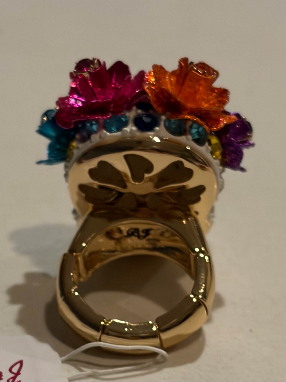 Betsey Johnson Jeweled Floral Sugar Skull Accent Ring - Picture 3 of 4